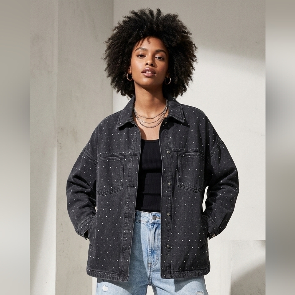 Stoosh Charcoal Denim Jacket with Rhinestones